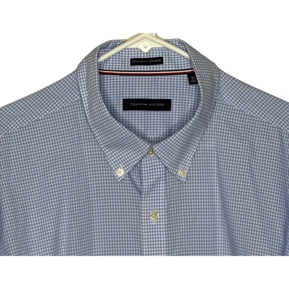 Tommy Hilfinger dress shirt men's XXL blue white plaid button down collar - Picture 3 of 7